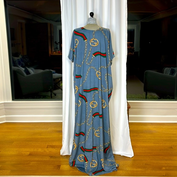 Gucci print fabric, handmade dress ,very large. 48” L x 26” w scoop neck 5” arms - Picture 2 of 5